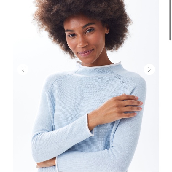 Alice Walk The Cotton Mock Neck ICE BLUE Peruvian cotton Roll Sleeve Sz L - Picture 2 of 15